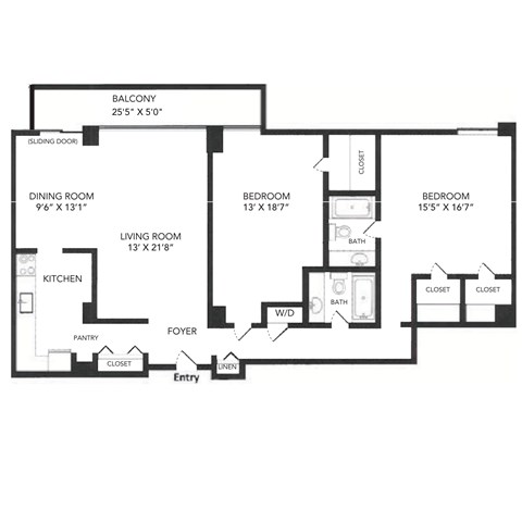 Floor plan for 2 beds, 2 baths, 1471 sqft